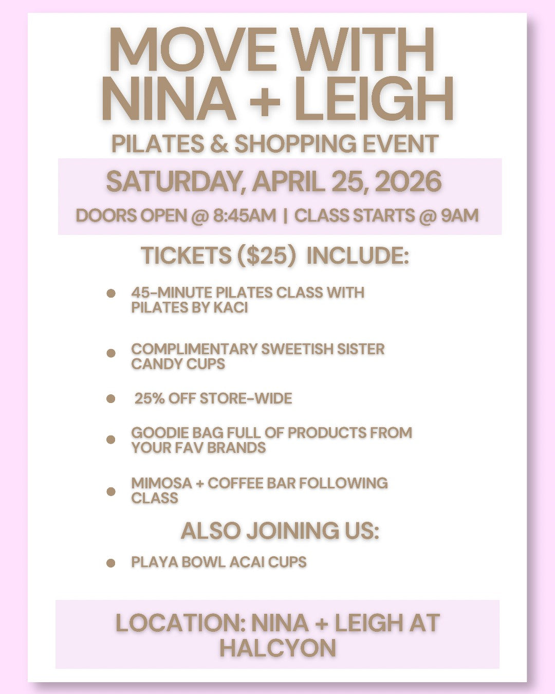 Move with Nina + Leigh: Pilates + Shopping Event (Event Ticket)
