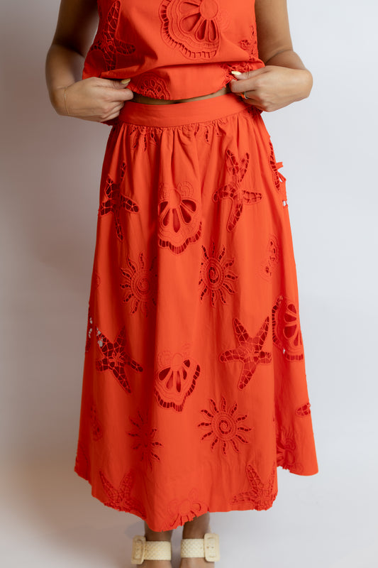 Seaside Eyelet Lace Midi Skirt