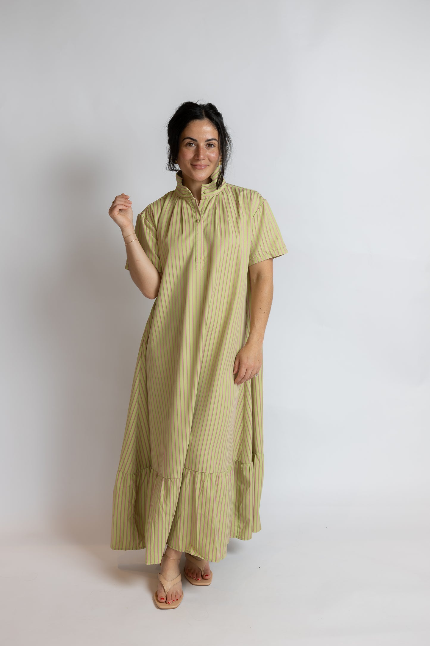 Sage Getaway Stripe Midi Dress