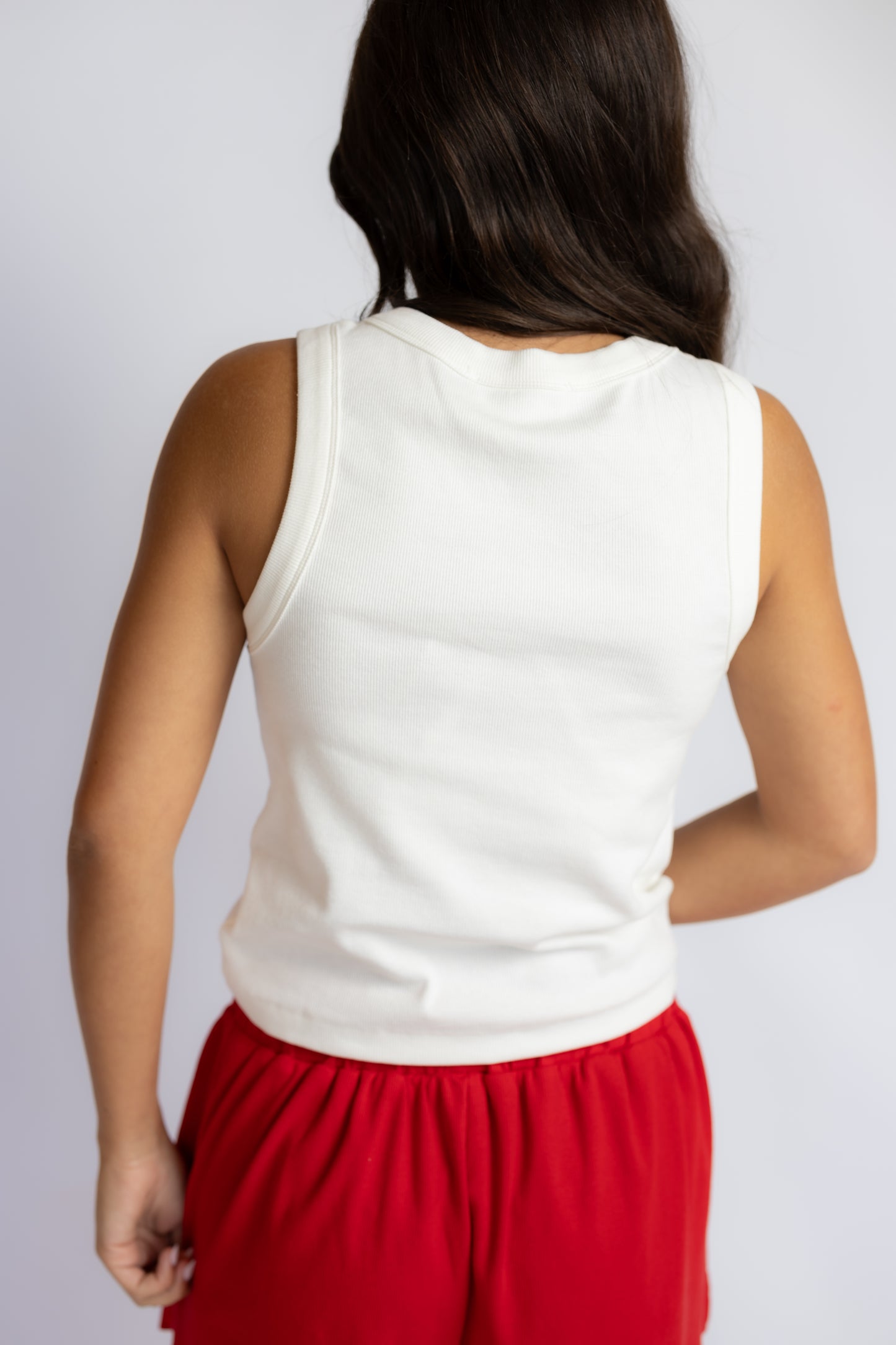 Georgia Embroidered Ribbed Tank Top White