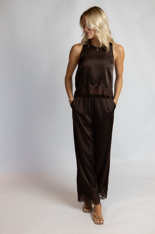 On The Town Lace Satin Top