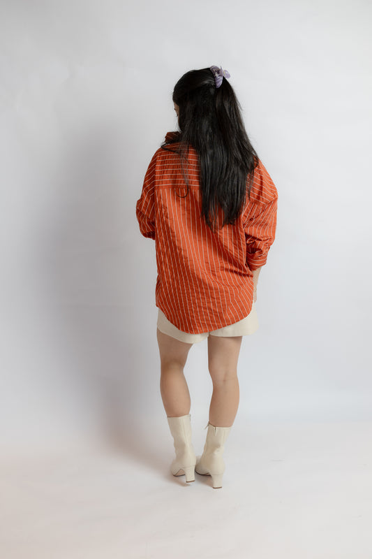 Rolling Up High Neck Striped Shirt