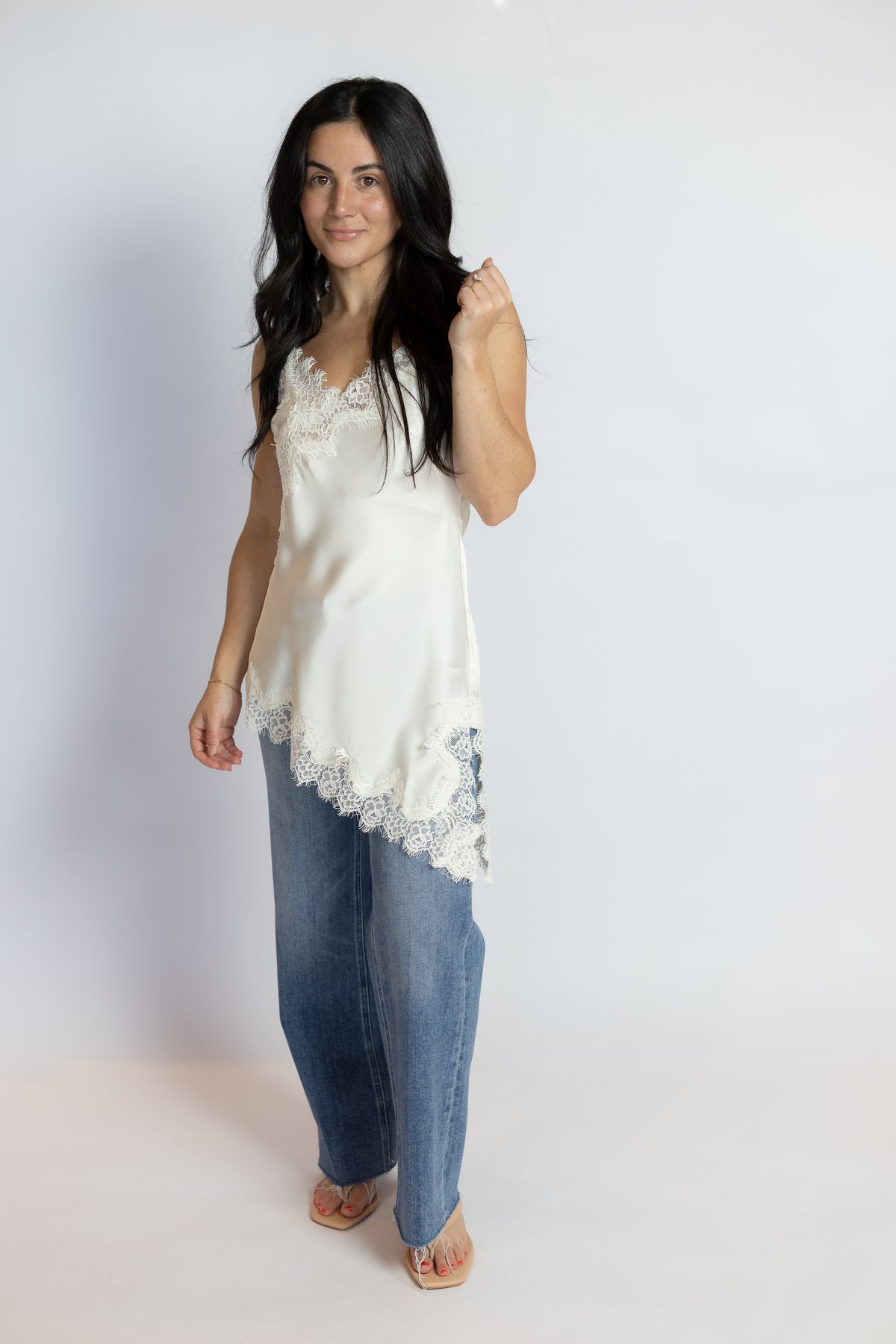 Laura Lace Trim Asymmetric Top