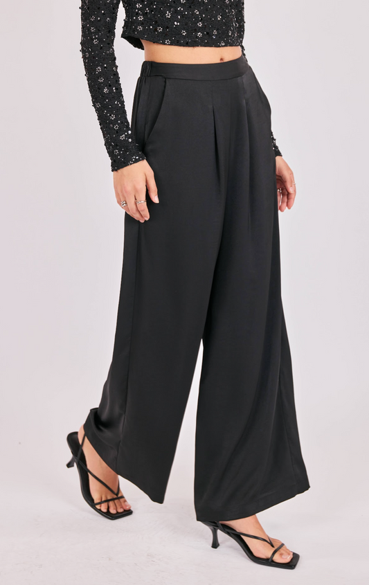 Romy Satin Pleated Pants