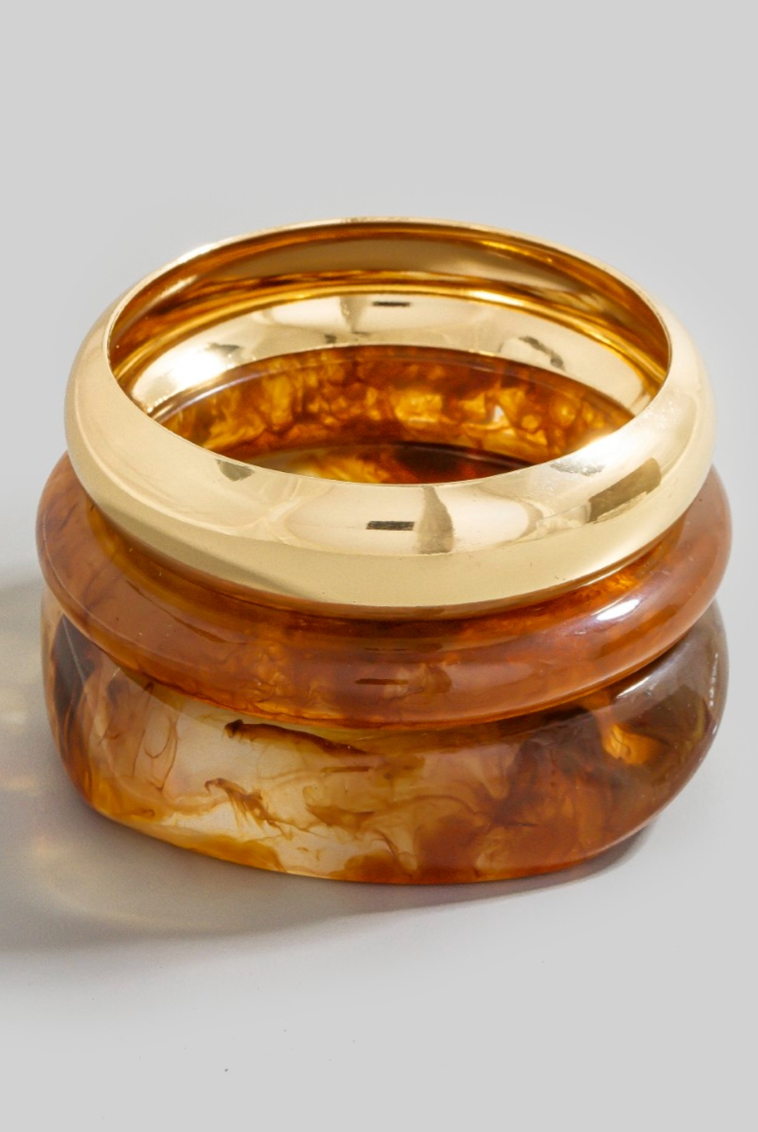 Arden Marble Bangle Set in brown resin and gold metallic finish