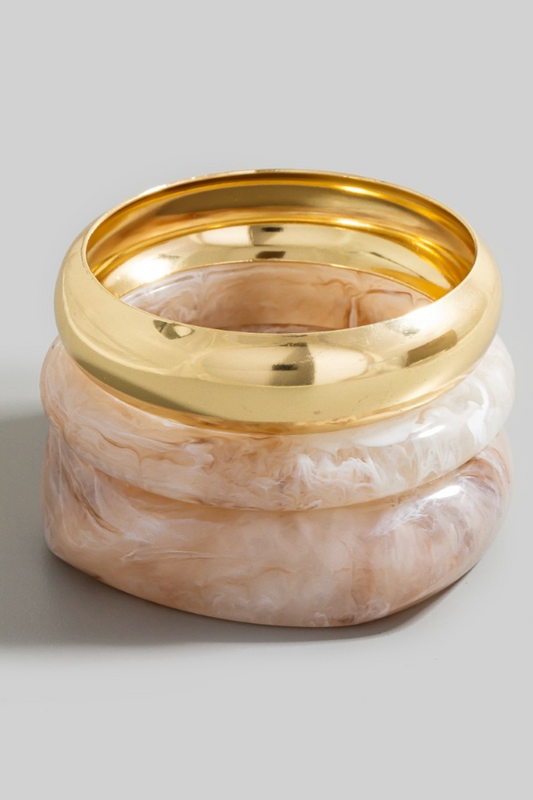 Arden Marble Bangle Set in khaki marbled resin with gold accent