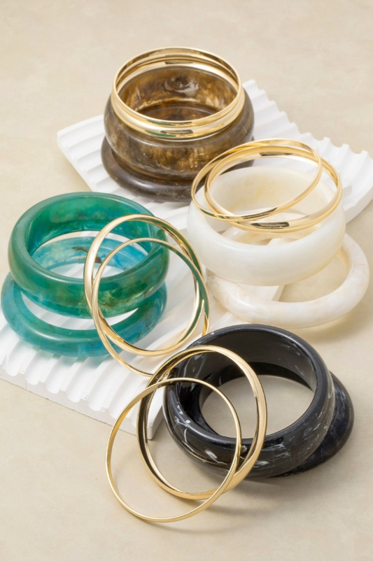 Nadia Metallic Bangle Set Brown