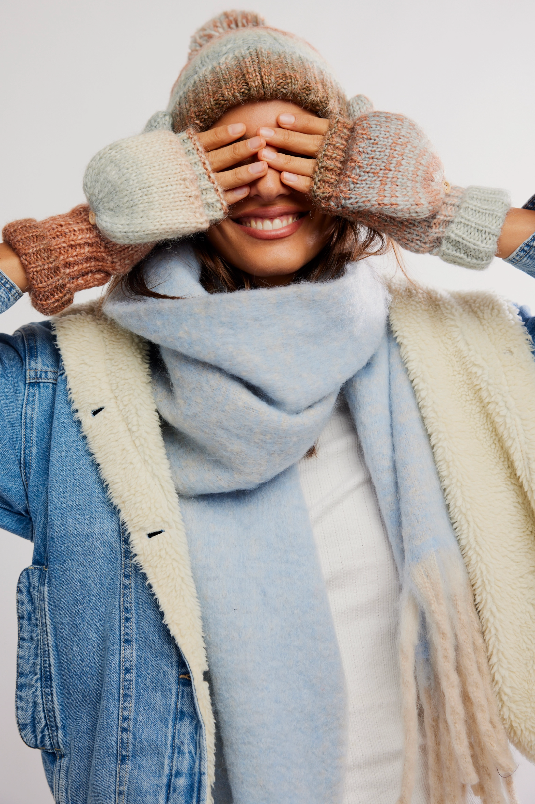 Rainbow Run Hat + Glove Set Blue Combo
