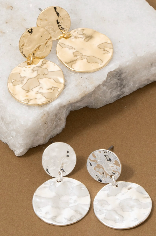 Double Date Coin Drop Earrings Silver