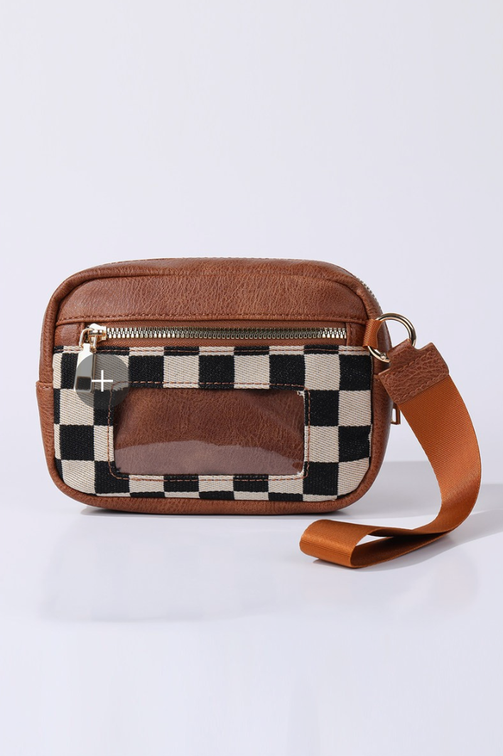 Wanted More Checkered Wristlet Brown