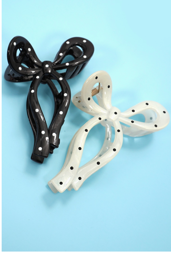 Suzie Polka Dot Bow Clip Black