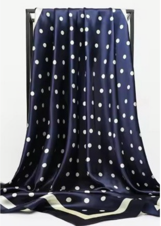 Café Stroll Silk Scarf Navy