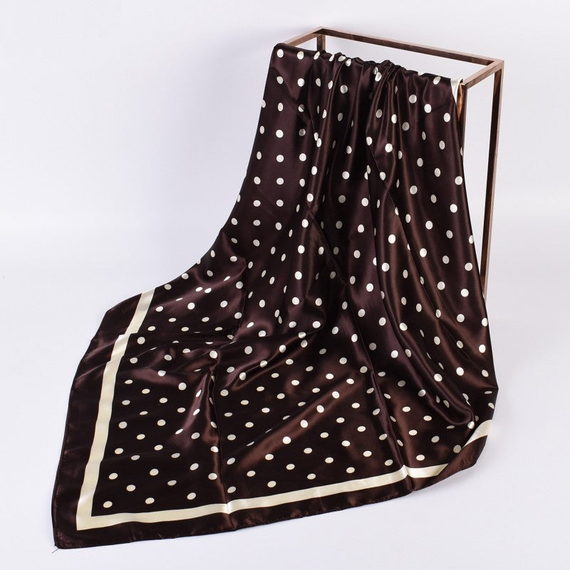 Café Stroll Silk Scarf with polka dot print in brown, ivory, and wine