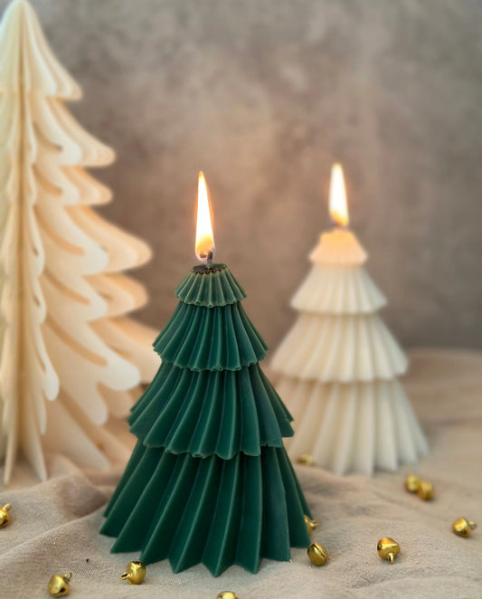 Frosted Tier Christmas Candle Green