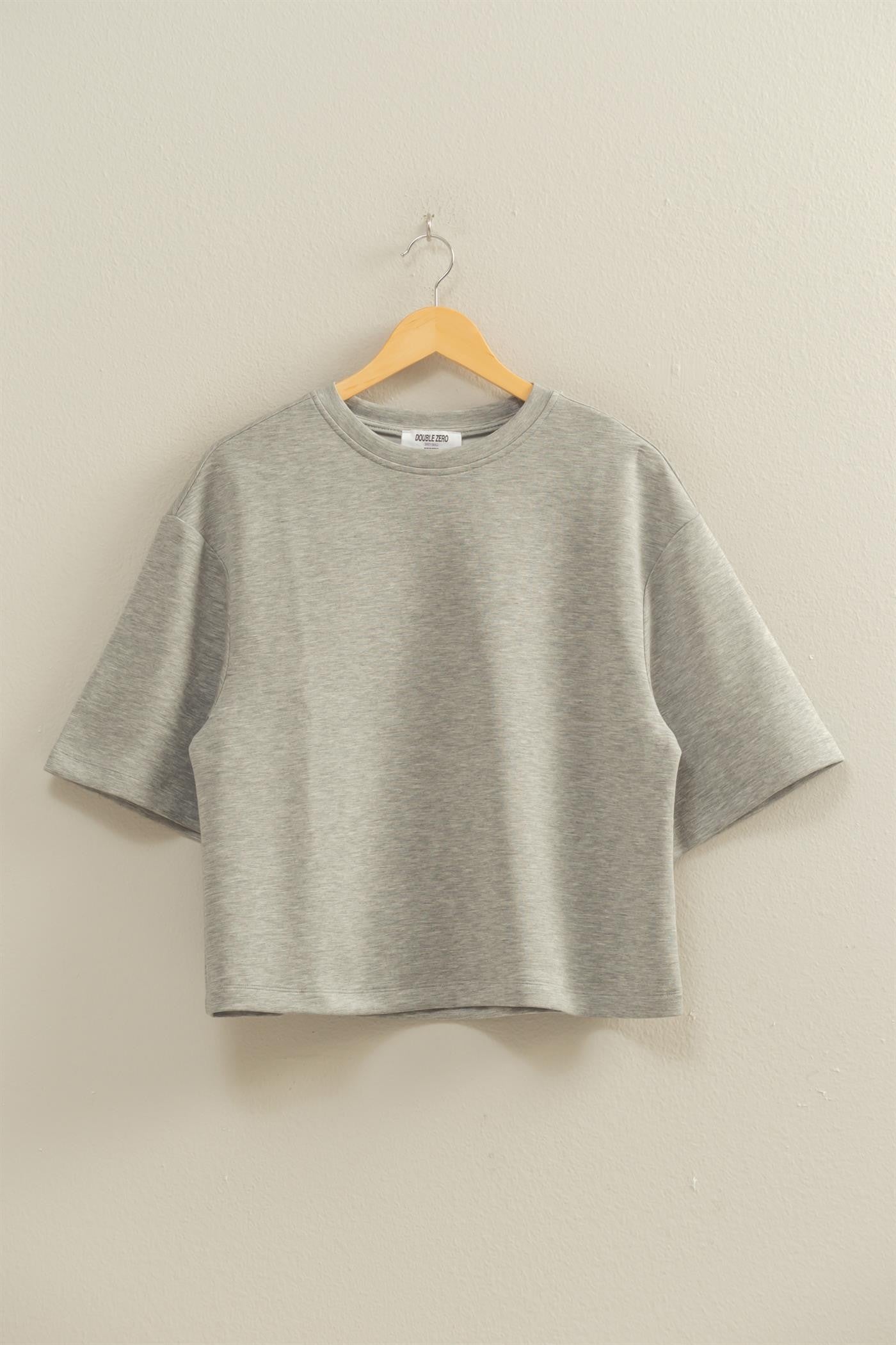 Cloudstate Knit Top in heather grey with crew neckline, drop shoulders, and short sleeves