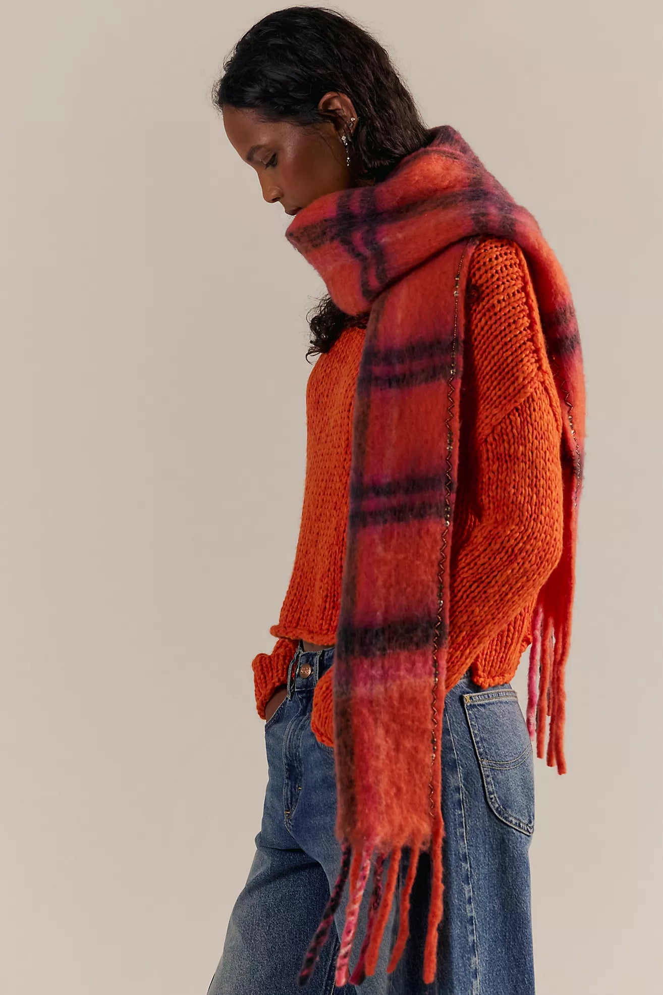 Highland Plaid Skinny Scarf Pink Combo