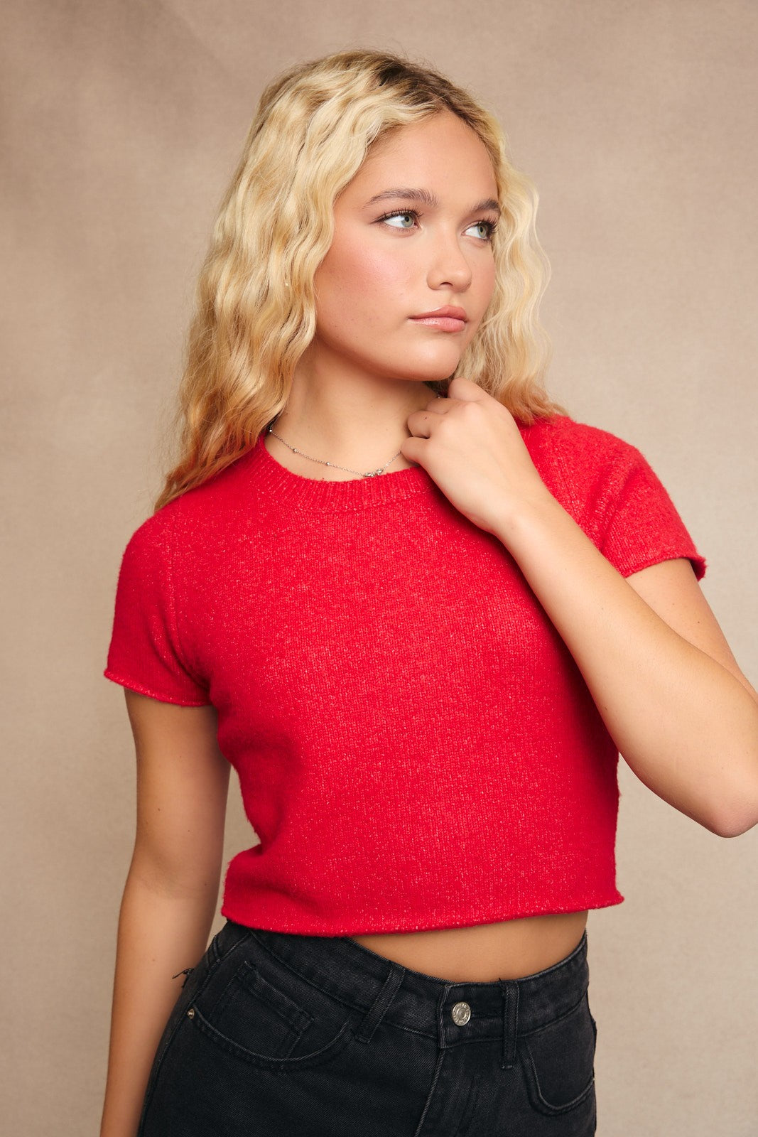 City Lights Cropped Sweater Red