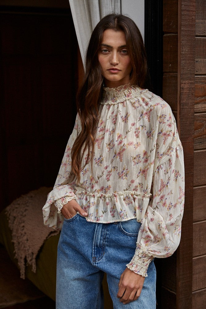 Soft Petals Smocked Mock Top