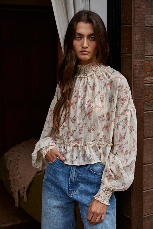 Soft Petals Smocked Mock Top