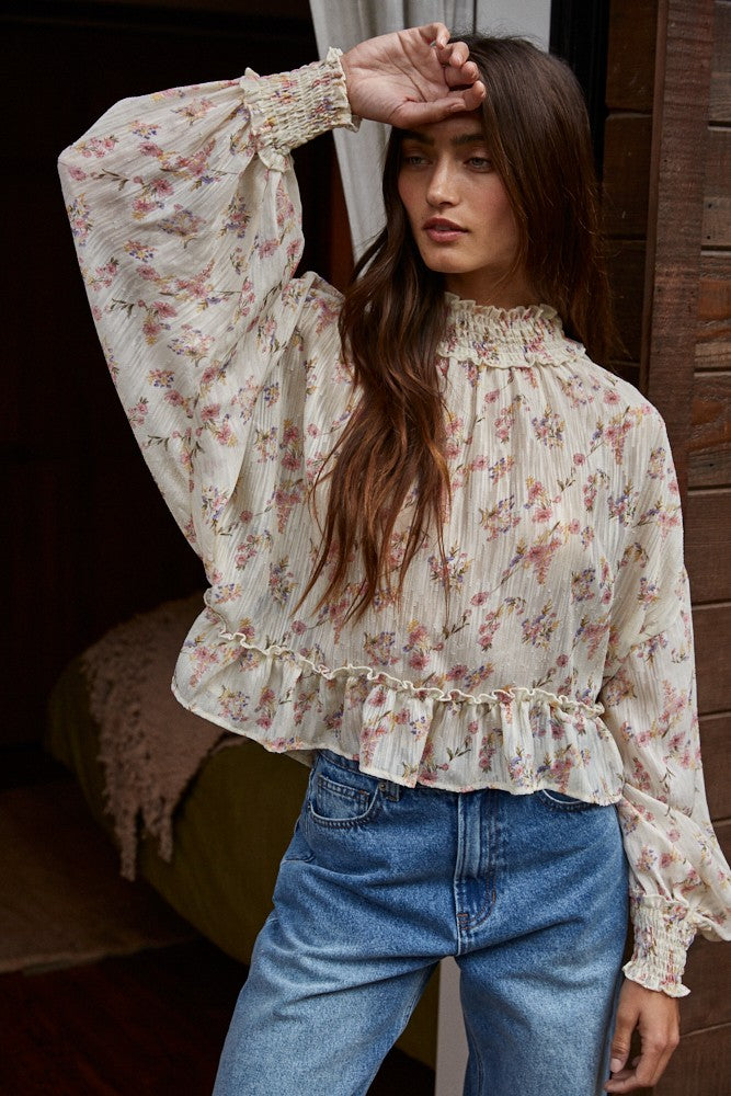 Soft Petals Smocked Mock Top