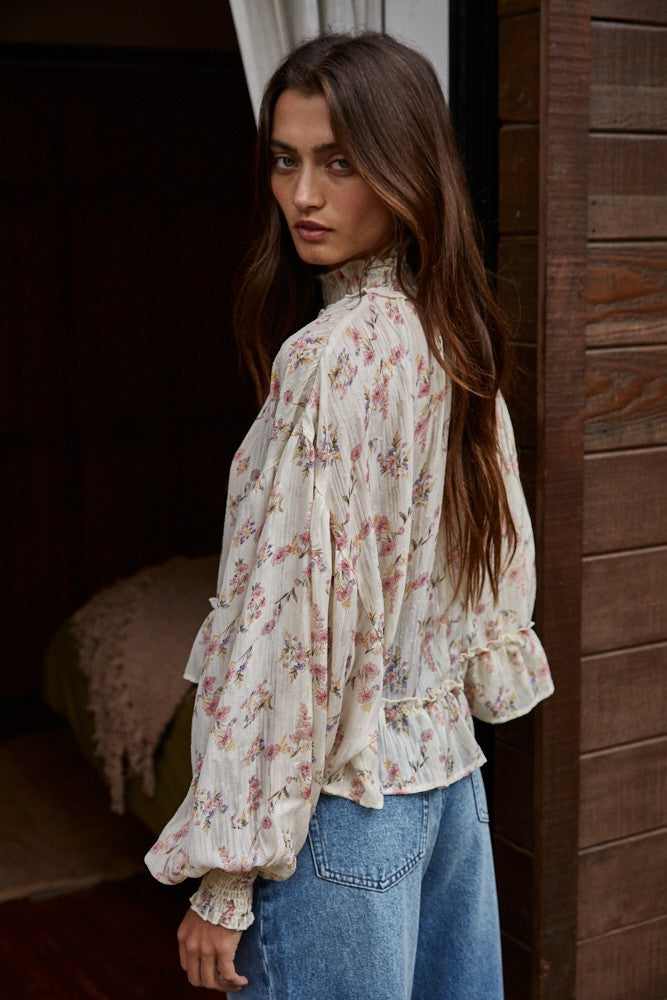 Soft Petals Smocked Mock Top