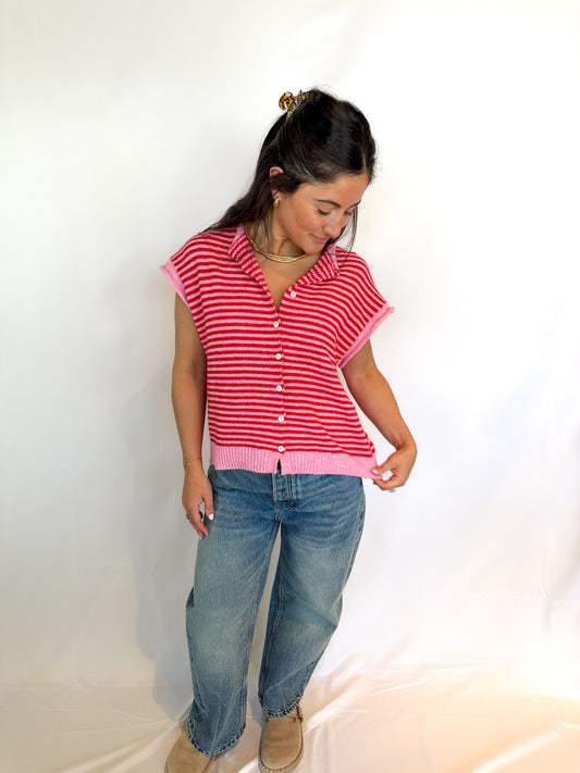 Poppy Striped Vest Cardigan Pink