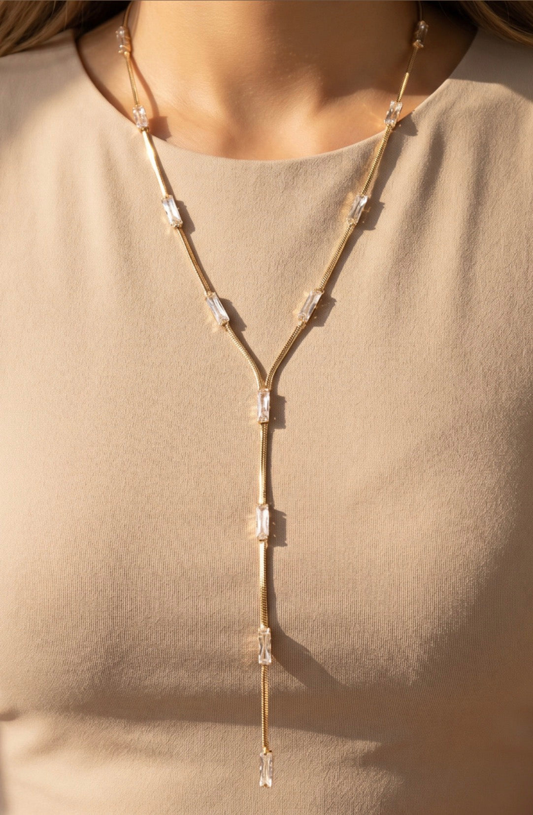 Go Too Far Baguette Y Necklace