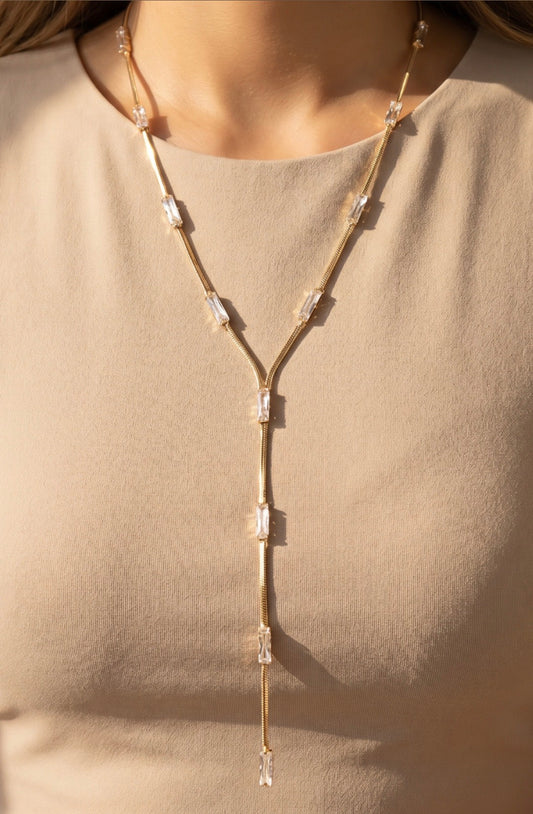 Go Too Far Baguette Y Necklace