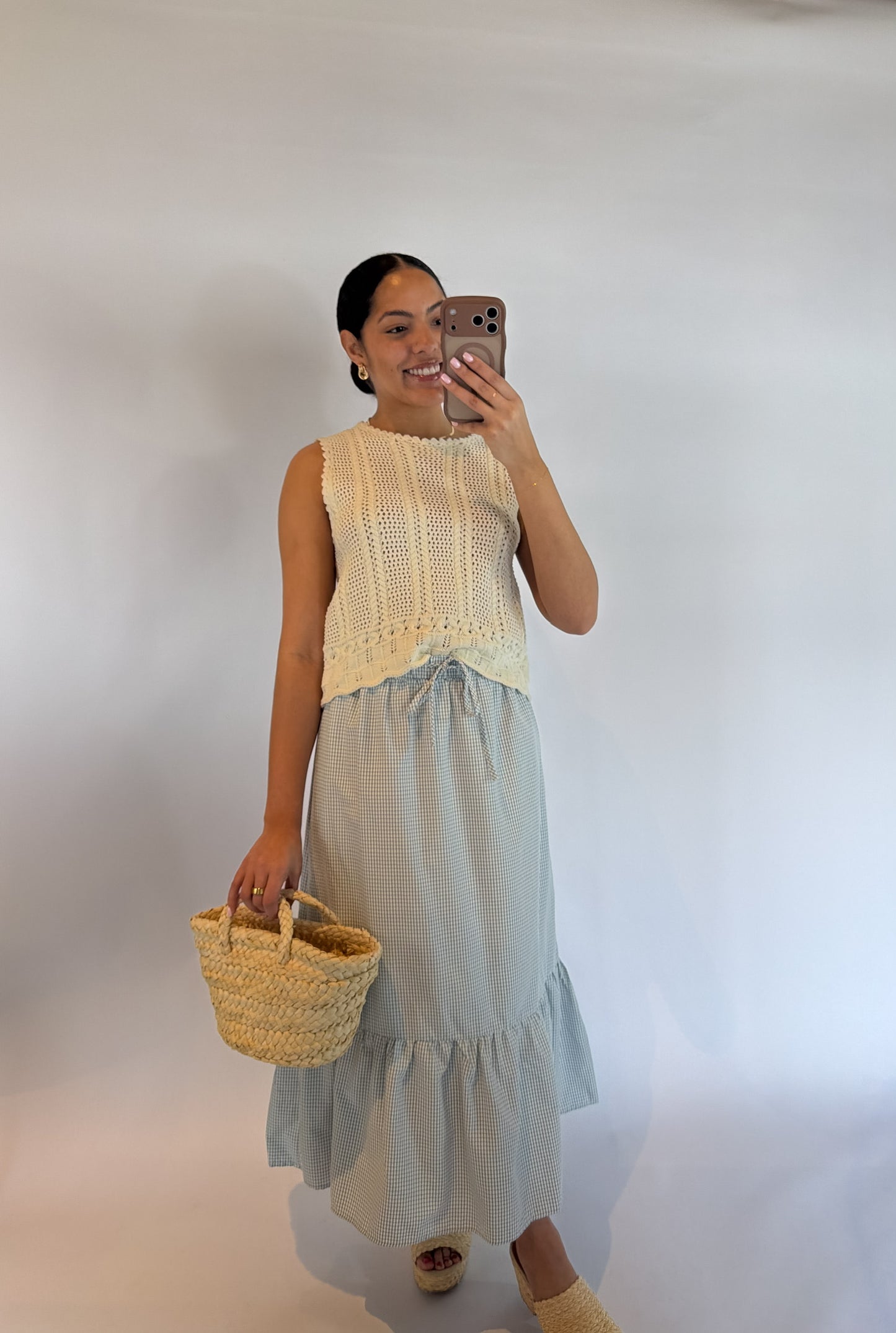 Taking Over Gingham Midi Skirt