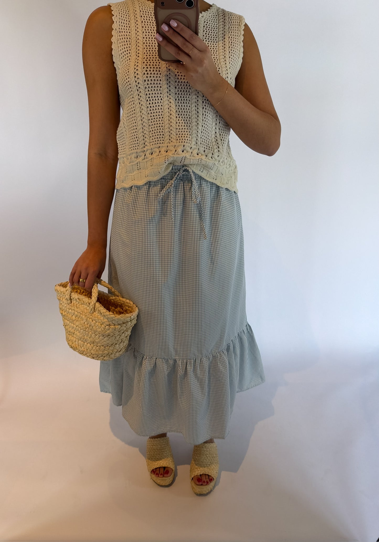 Taking Over Gingham Midi Skirt