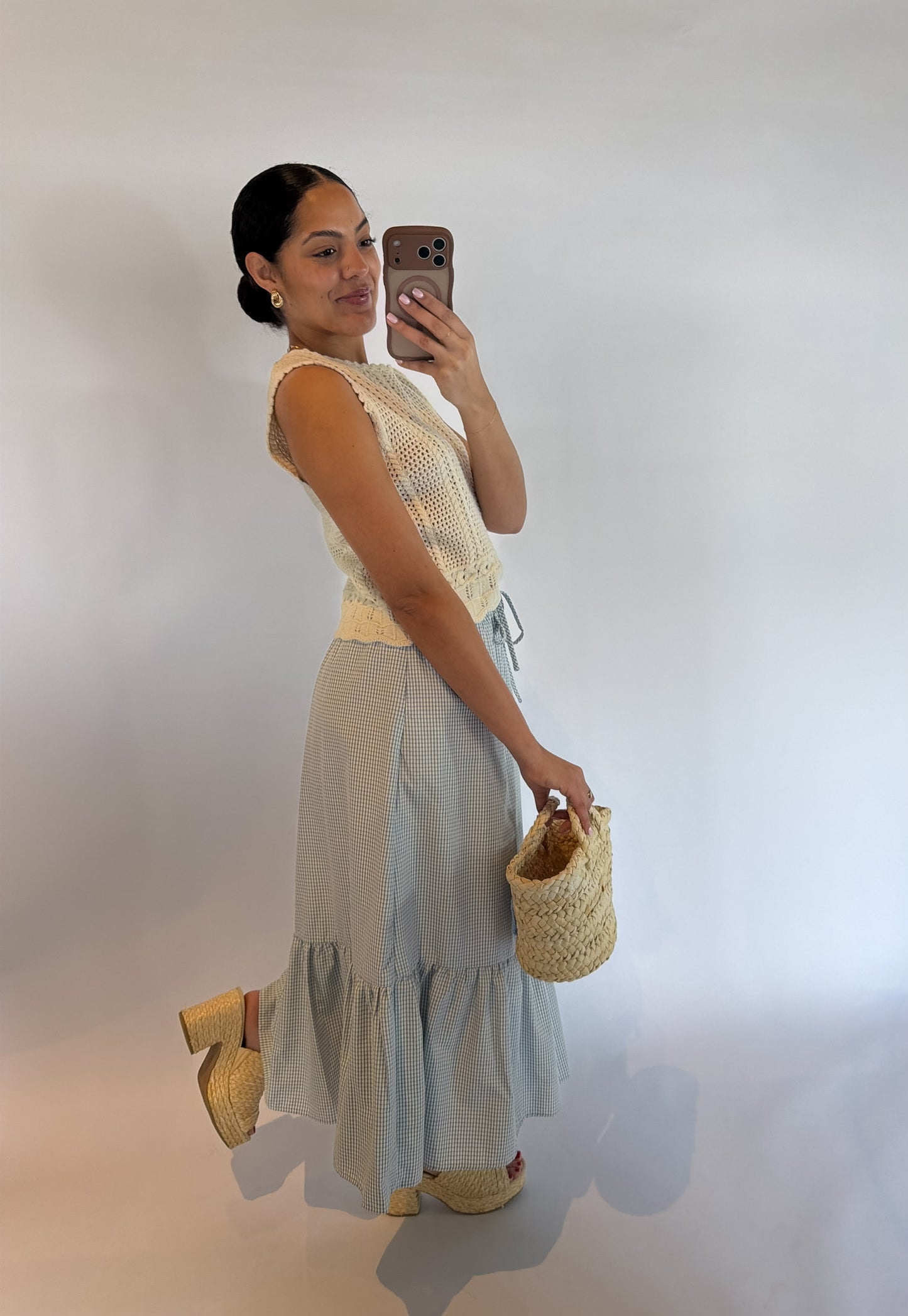 Taking Over Gingham Midi Skirt