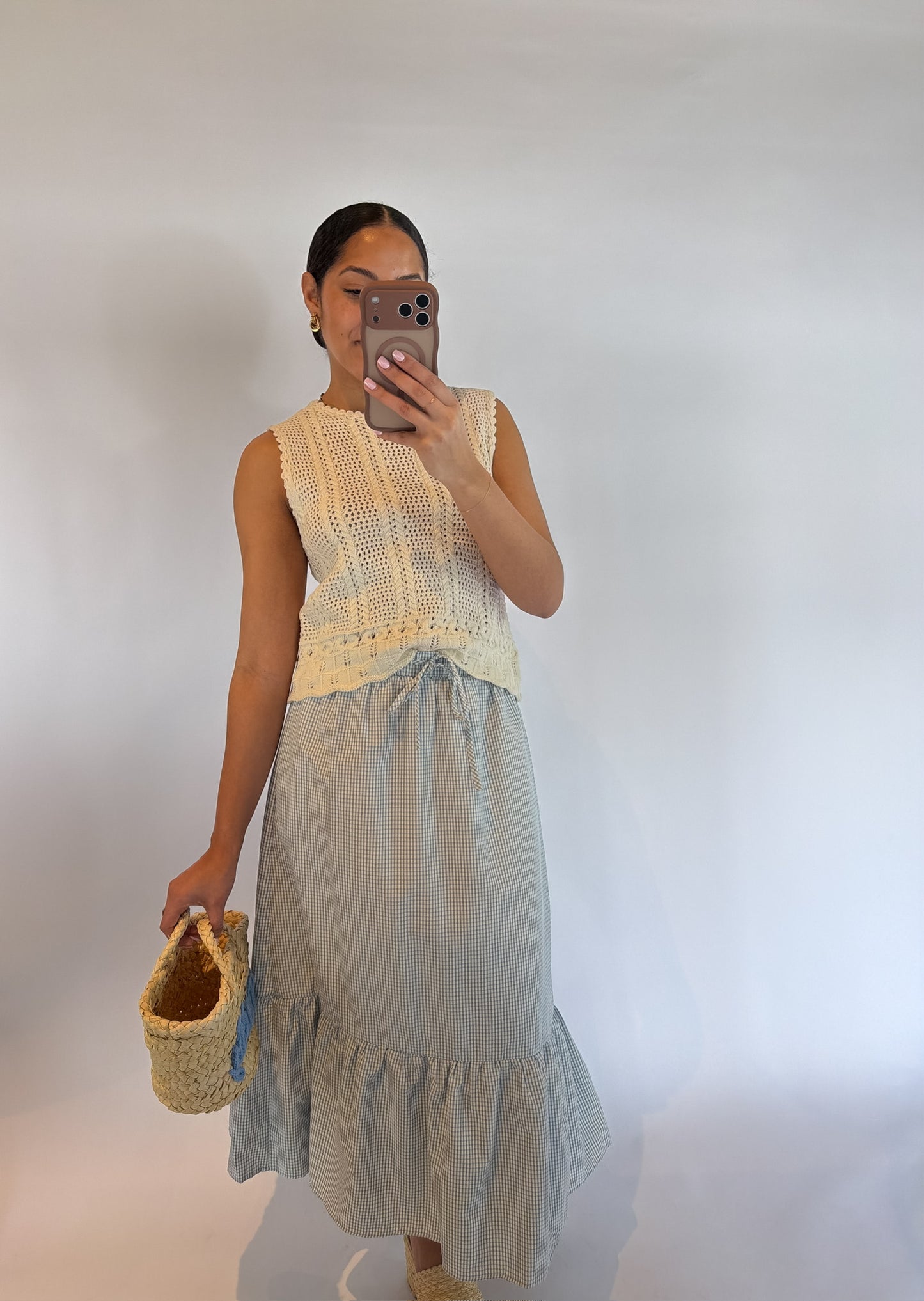 Taking Over Gingham Midi Skirt
