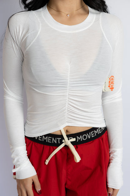 Tempo Ruched Long Sleeve White
