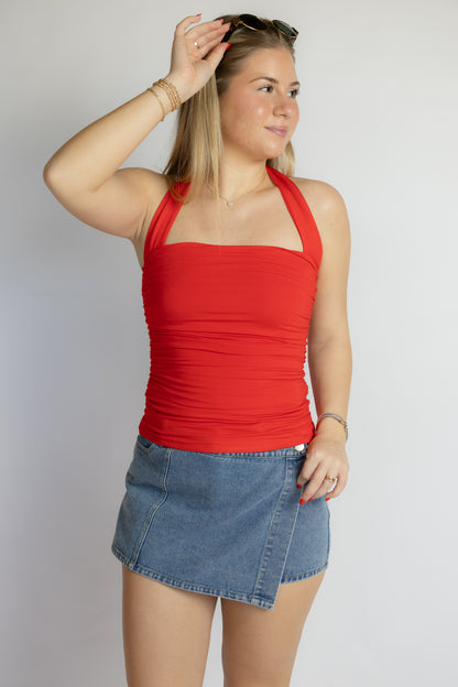 Camila Strapless Ruched Halter Top