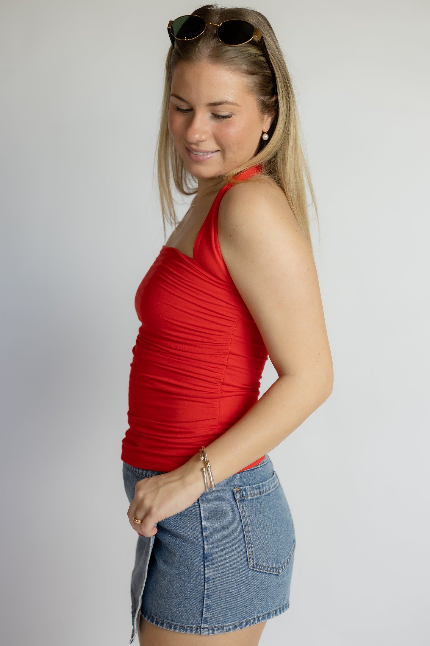 Camila Strapless Ruched Halter Top