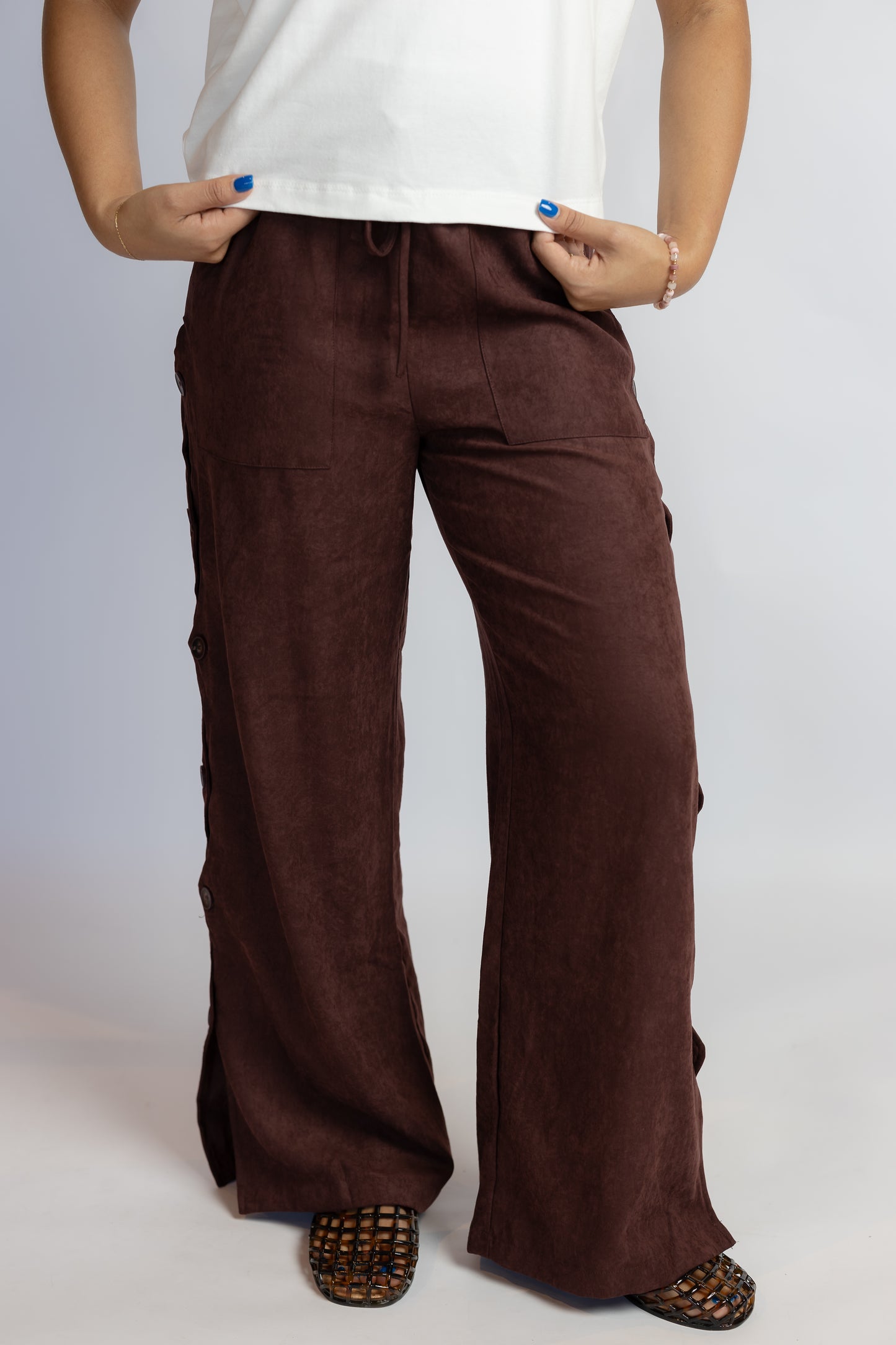 Rhea Cut Out Button Pants Eggplant