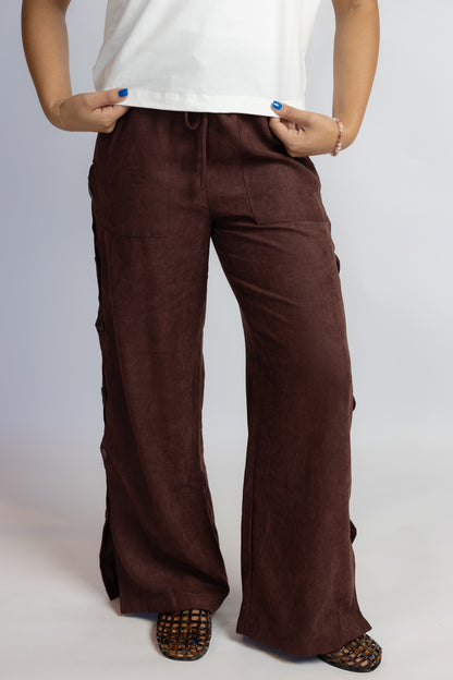 Rhea Cut Out Button Pants Eggplant
