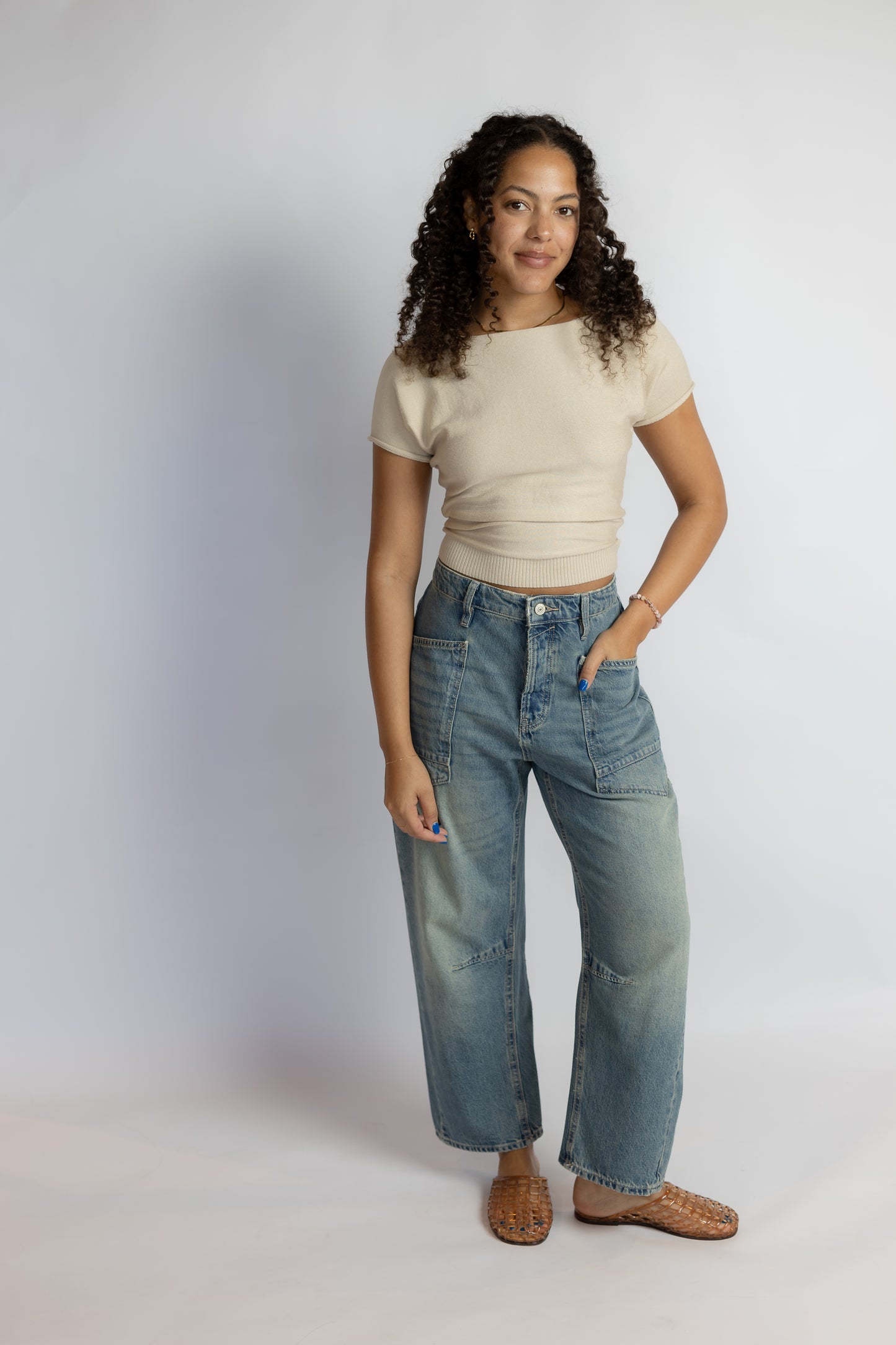 Angela Boat Neck Cinched Tee