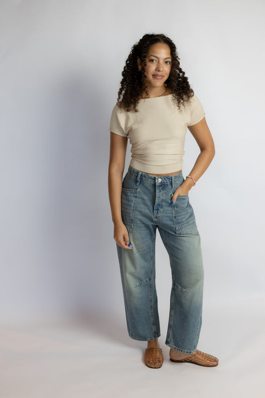 Angela Boat Neck Cinched Tee