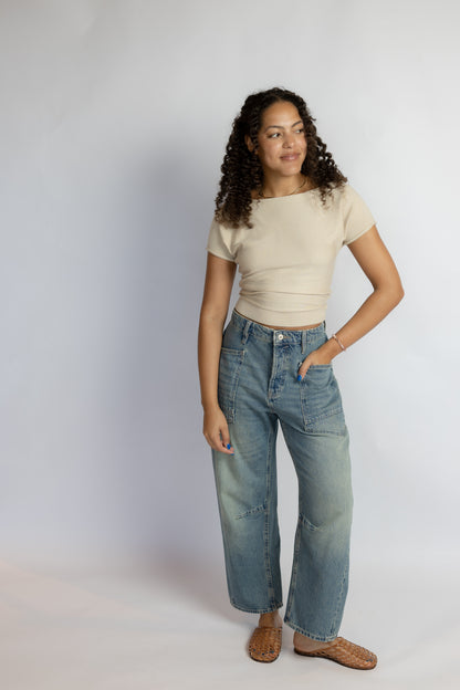 Angela Boat Neck Cinched Tee
