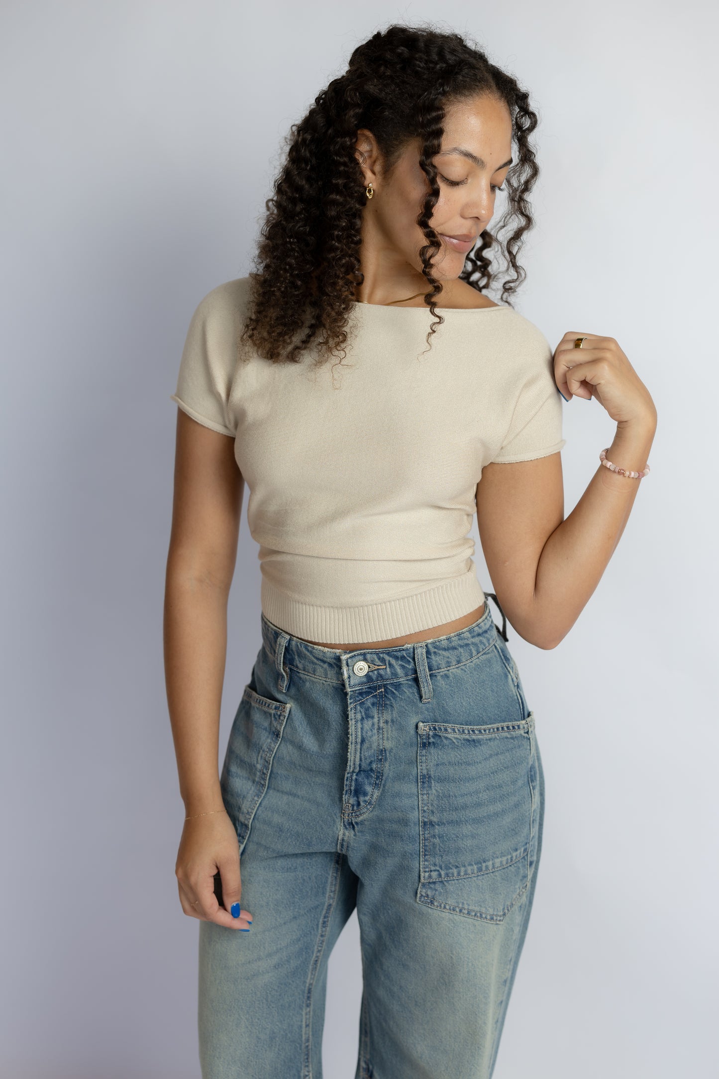 Angela Boat Neck Cinched Tee