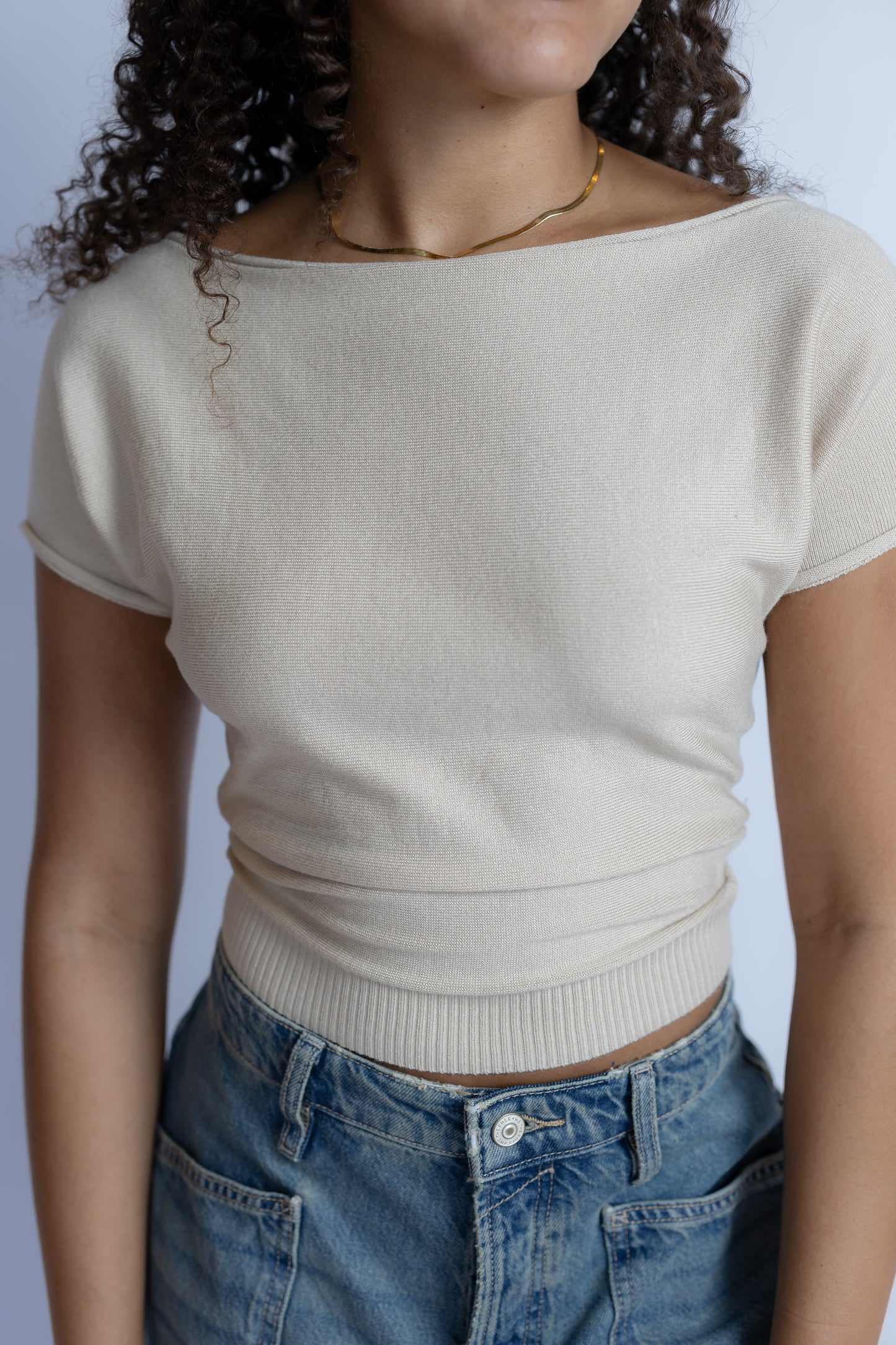 Angela Boat Neck Cinched Tee