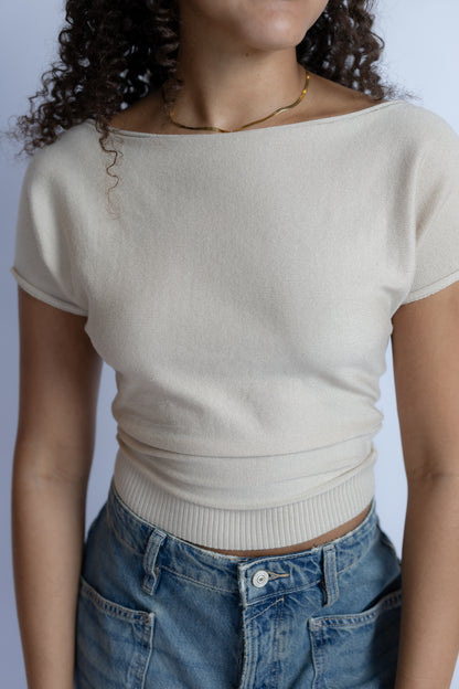 Angela Boat Neck Cinched Tee
