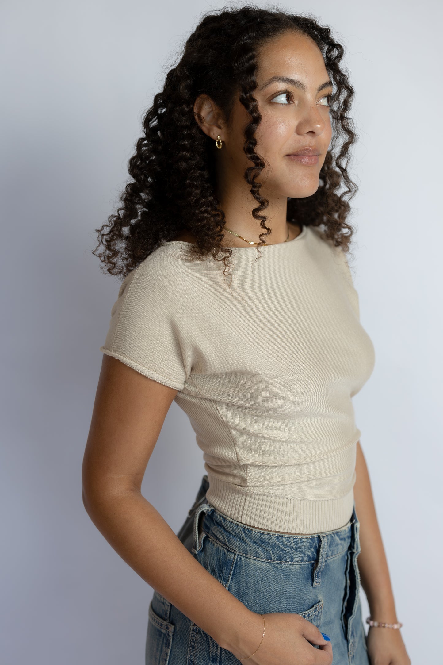 Angela Boat Neck Cinched Tee