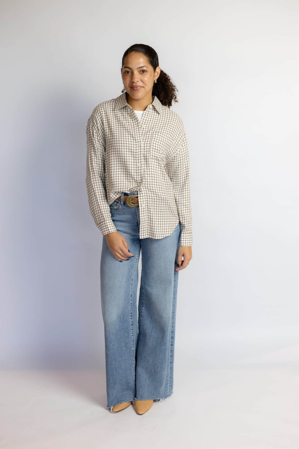 River Plaid Button Up Frosted Pearl