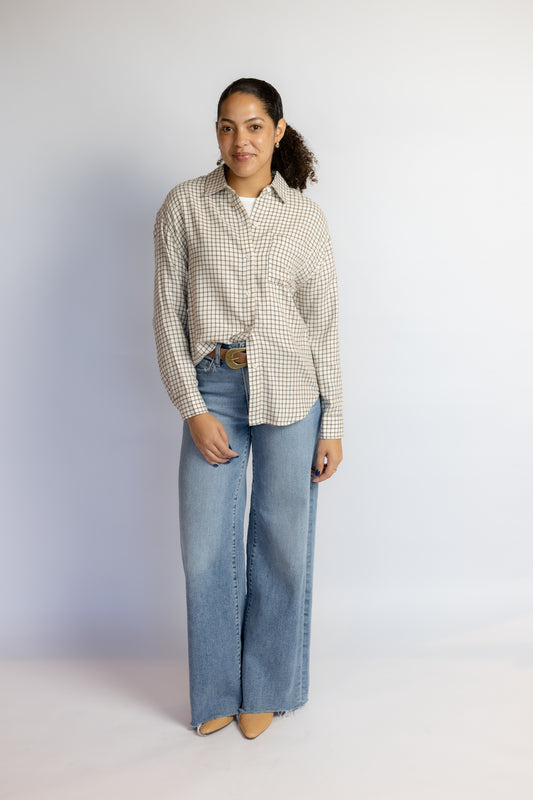 River Plaid Button Up Frosted Pearl