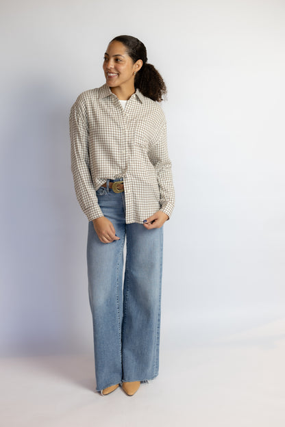 River Plaid Button Up Frosted Pearl