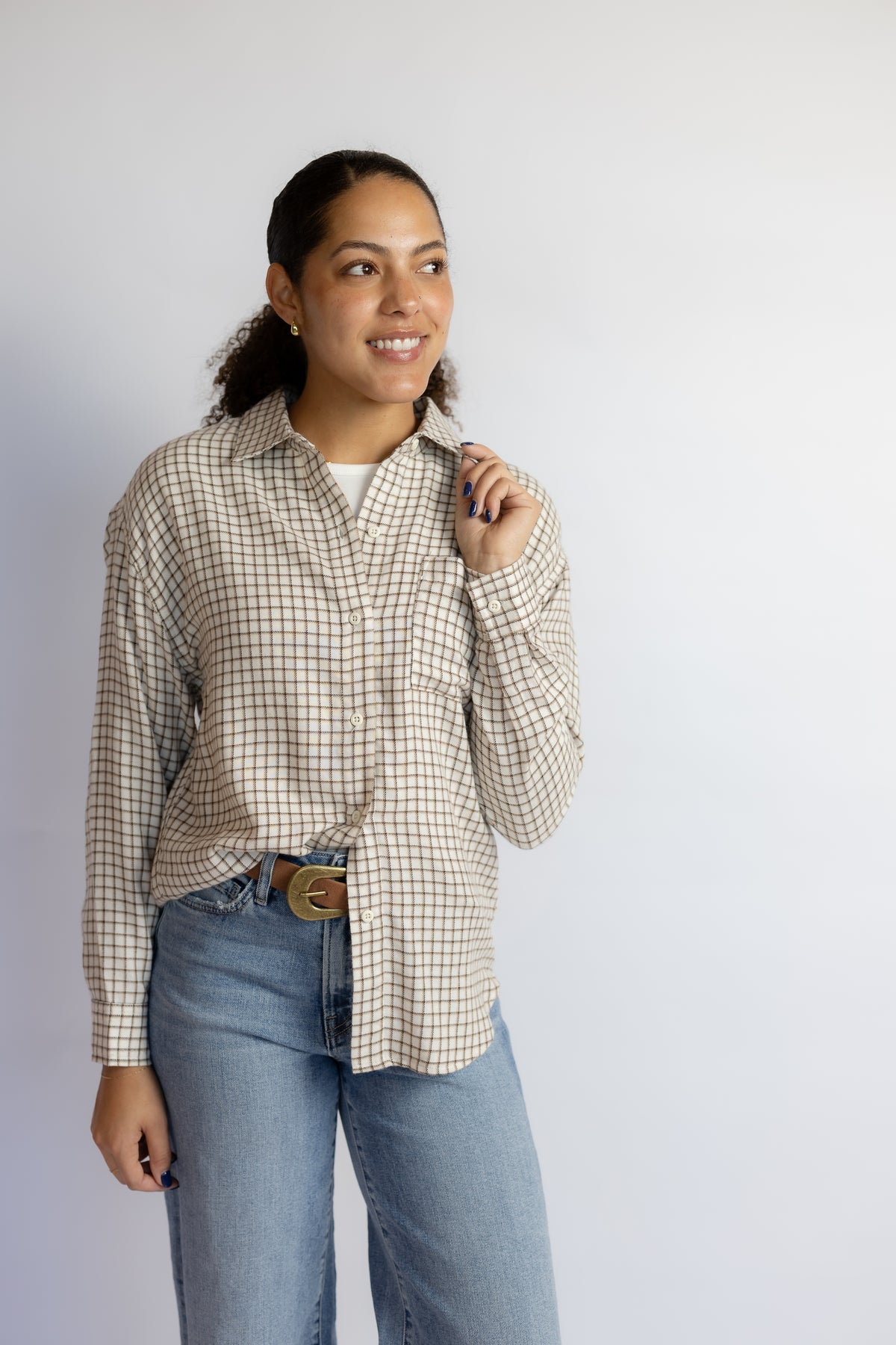 River Plaid Button Up Frosted Pearl