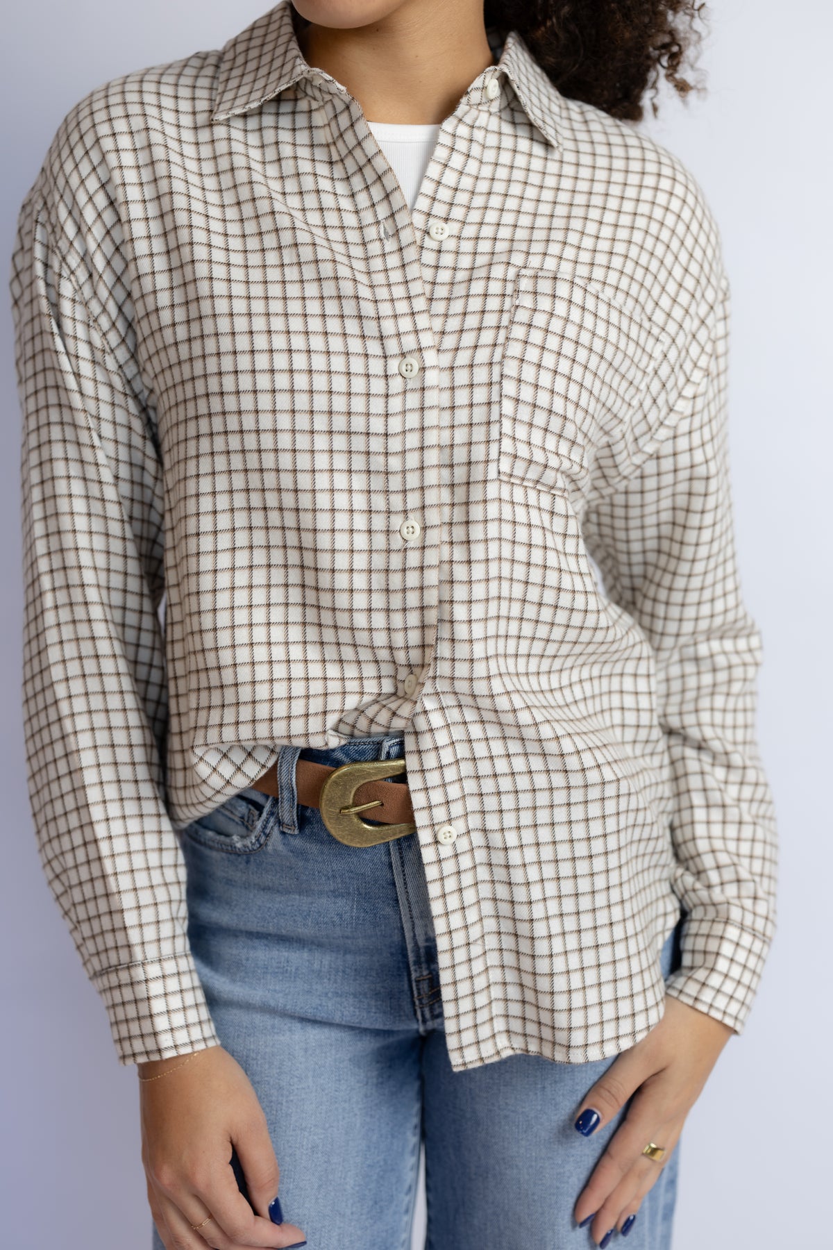River Plaid Button Up Frosted Pearl