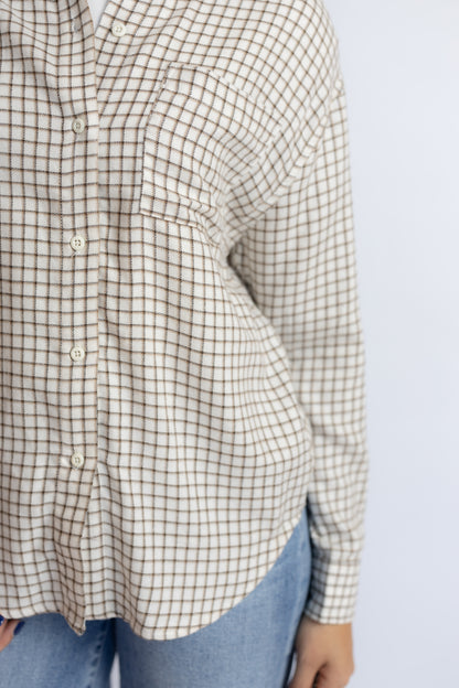 River Plaid Button Up Frosted Pearl